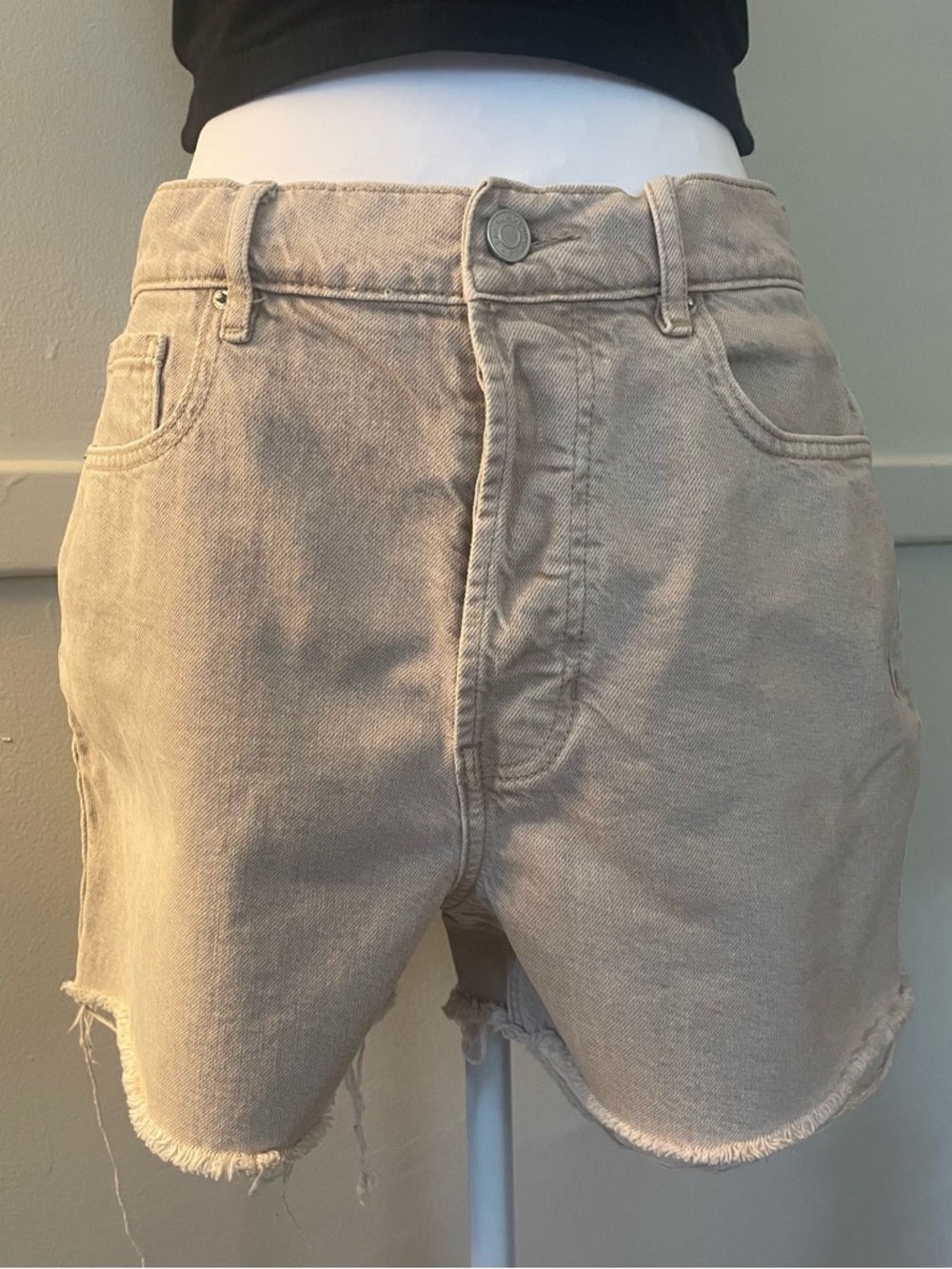 PacSun Beige High-Waist Distressed Jean Shorts